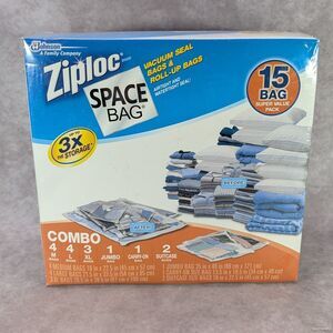 New 15 Pack Ziploc Space Bag Vacuum Seal and Roll Up Storage Airtight Watertight